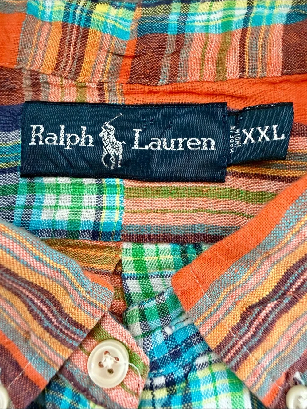 Polo by Ralph Lauren Orange Multi-Color Plaid Button-Down Linen Shirt XXL